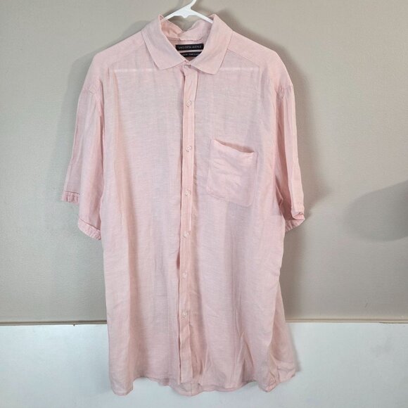 Saks Fifth Avenue 100% Linen Mens Shirt Classic Fit Pink Size XL - Picture 1 of 7